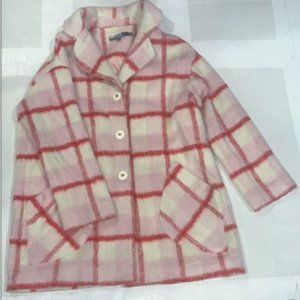 Anthropology Strawberry Pink Multi Plaid Buttoned Coat (NWOT)